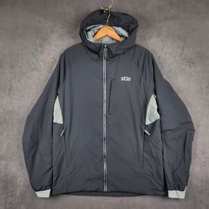 Stio Dawner Hooded Jacket Mens Medium Black‎ Gray Polartec Full Zip Lightweight